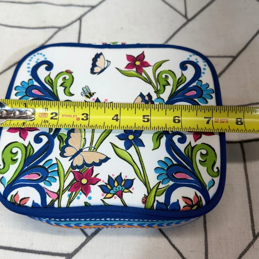 Brighton Jewelry Organizer Case OS Blue Butterfly Floral Travel Zip Square Pouch